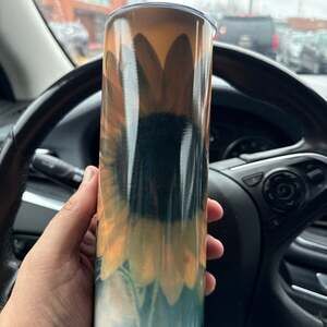 20oz Skinny Stainless Steel Sunflower Sunset Tumbler with Lid